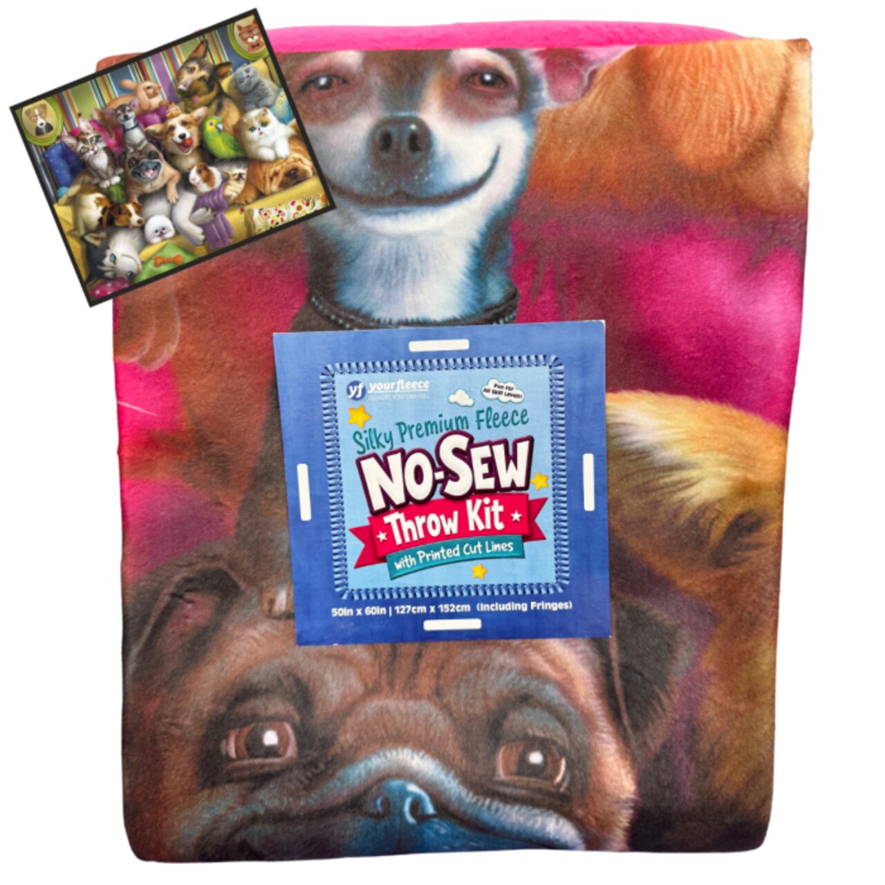 Pet Family Portrait Silky Premium Fleece No-Sew Throw Fleece Fabric Kit (50x60)